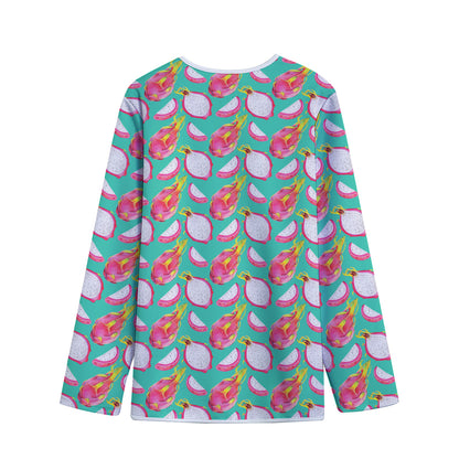 Hand Drawn Dragon Fruit Pattern Print Long Sleeve Short Coat