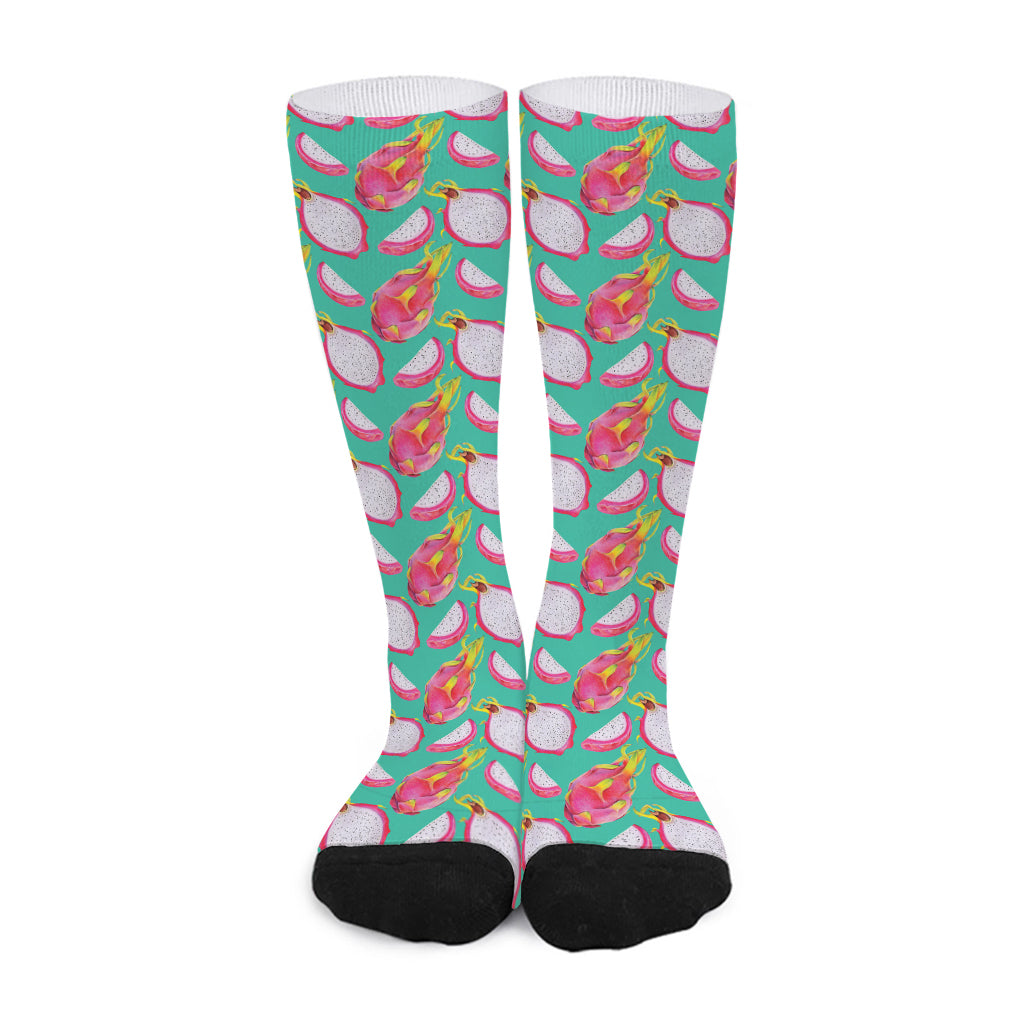 Hand Drawn Dragon Fruit Pattern Print Long Socks