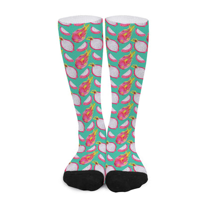 Hand Drawn Dragon Fruit Pattern Print Long Socks