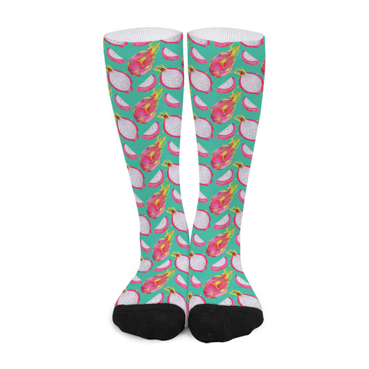 Hand Drawn Dragon Fruit Pattern Print Long Socks