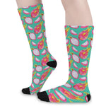 Hand Drawn Dragon Fruit Pattern Print Long Socks