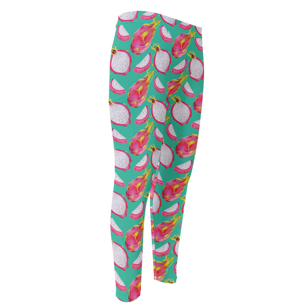 Hand Drawn Dragon Fruit Pattern Print Men's Compression Pants