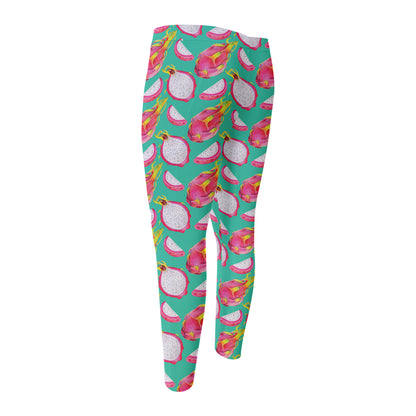 Hand Drawn Dragon Fruit Pattern Print Men's Compression Pants