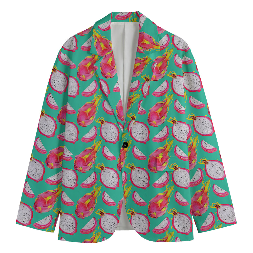 Hand Drawn Dragon Fruit Pattern Print Men's Cotton Blazer