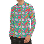Hand Drawn Dragon Fruit Pattern Print Men's Long Sleeve Rash Guard