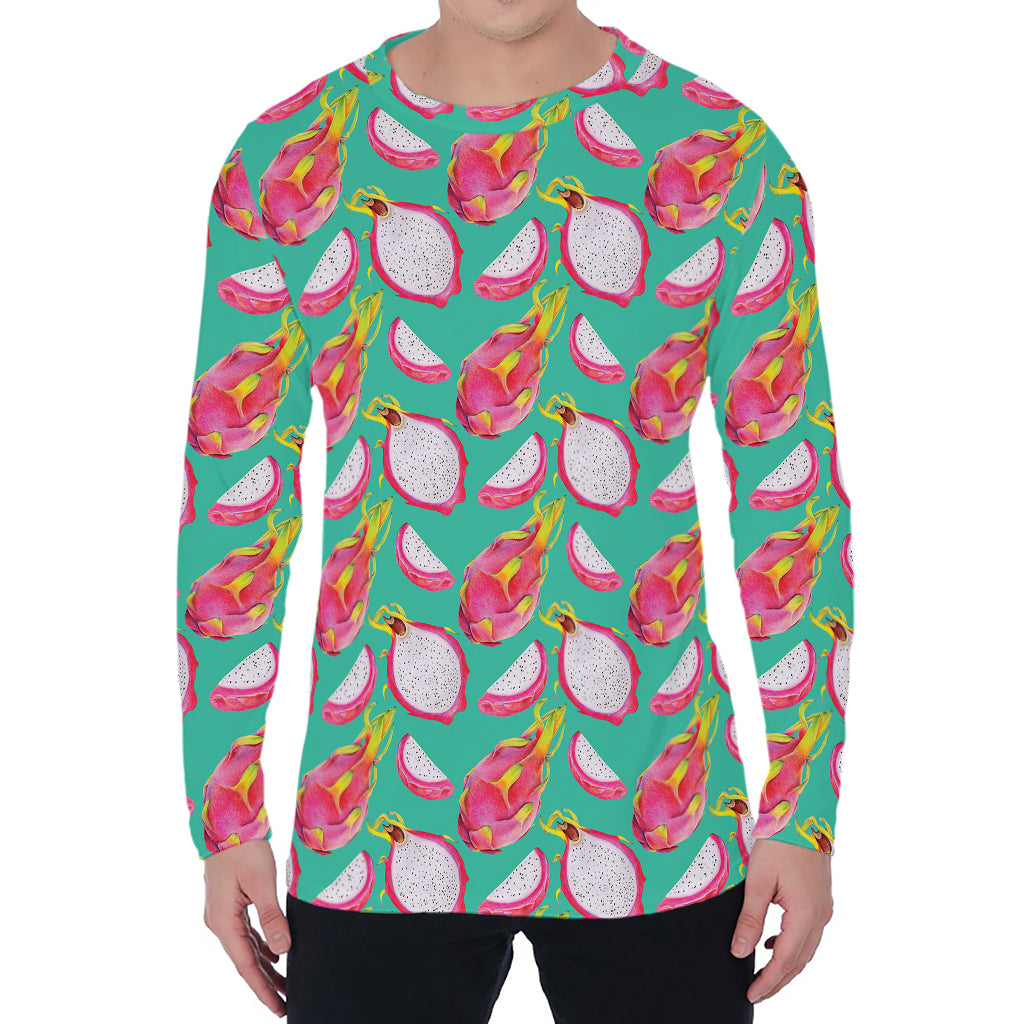 Hand Drawn Dragon Fruit Pattern Print Men's Long Sleeve T-Shirt