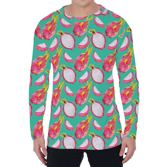 Hand Drawn Dragon Fruit Pattern Print Men's Long Sleeve T-Shirt