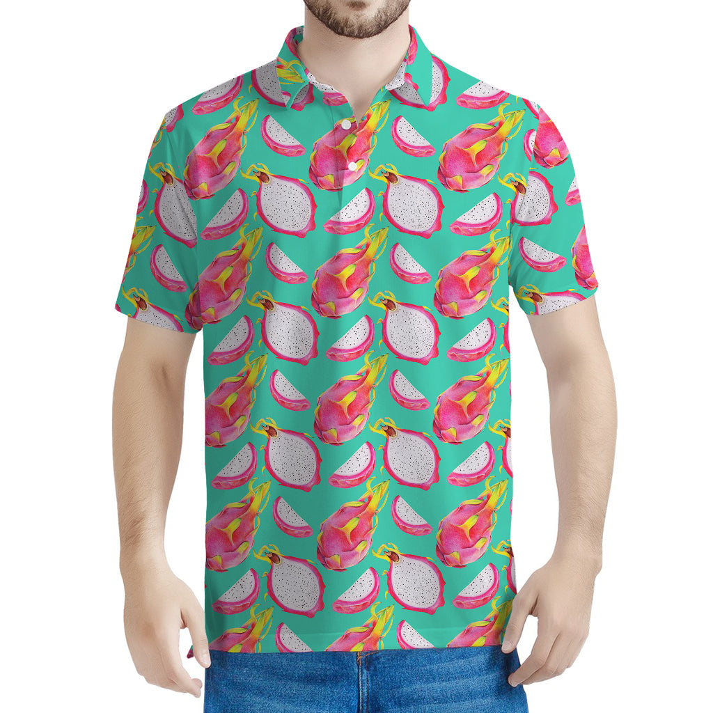 Hand Drawn Dragon Fruit Pattern Print Men's Polo Shirt