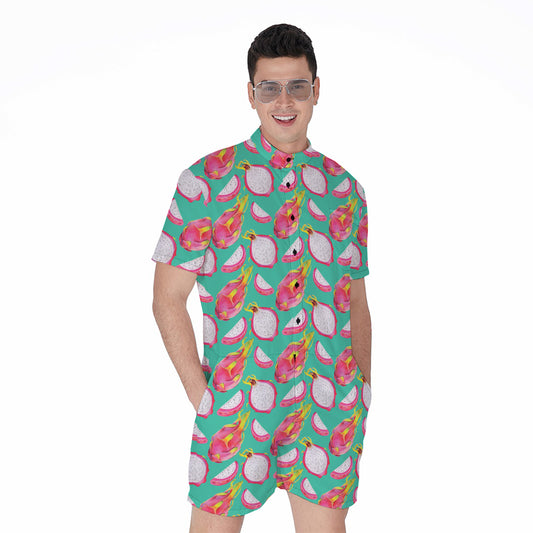 Hand Drawn Dragon Fruit Pattern Print Men's Rompers