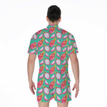 Hand Drawn Dragon Fruit Pattern Print Men's Rompers
