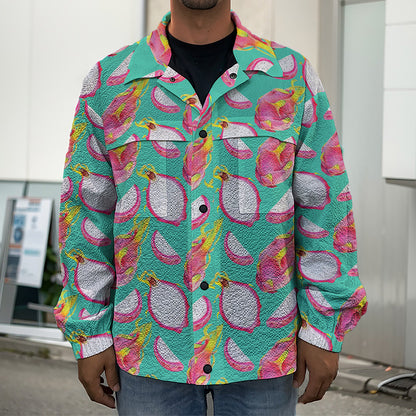 Hand Drawn Dragon Fruit Pattern Print Men's Shirt Jacket