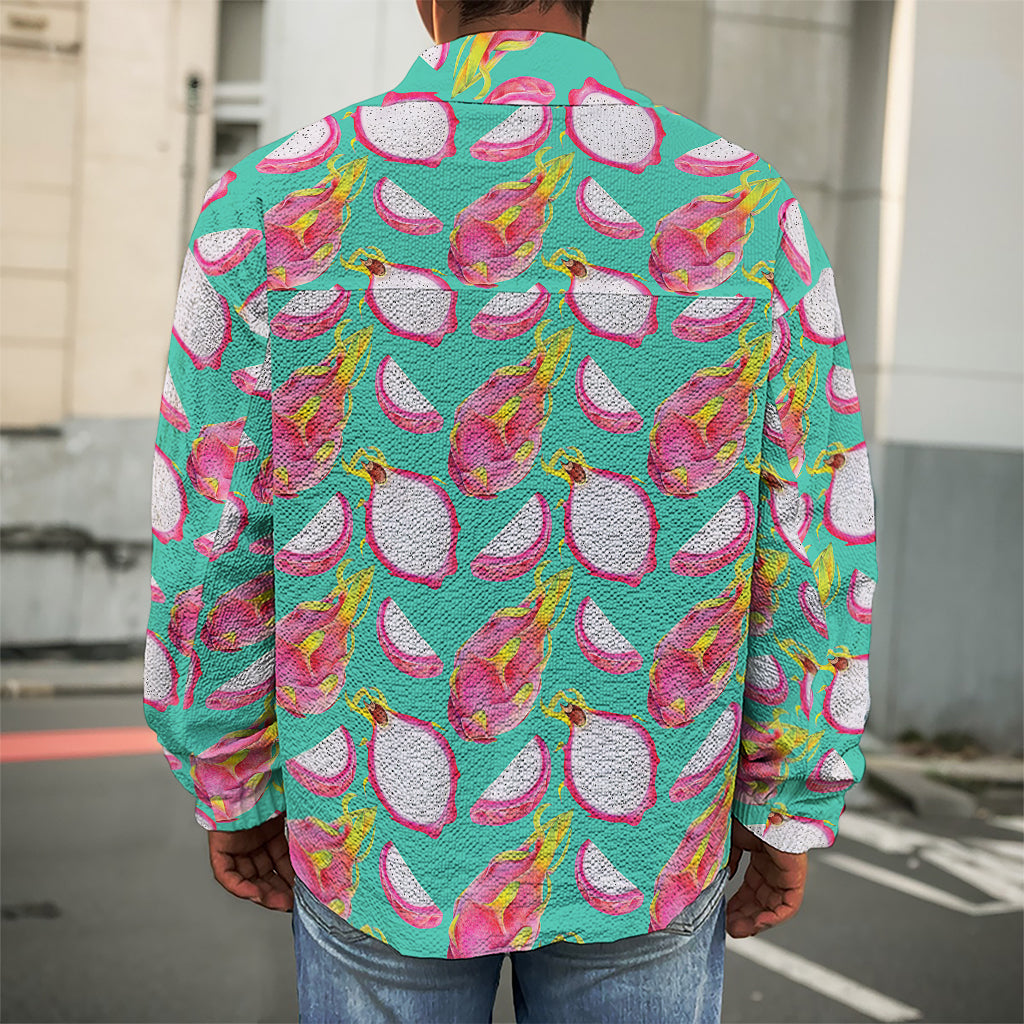 Hand Drawn Dragon Fruit Pattern Print Men's Shirt Jacket