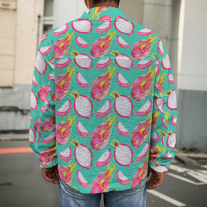 Hand Drawn Dragon Fruit Pattern Print Men's Shirt Jacket