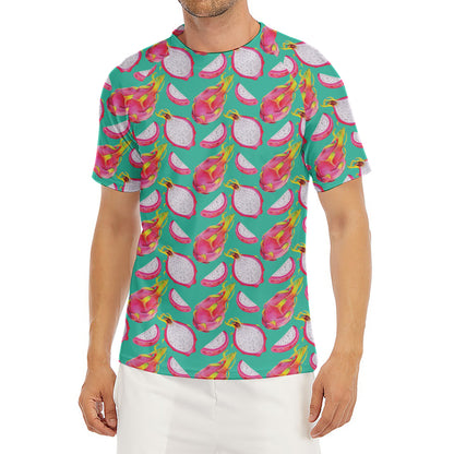 Hand Drawn Dragon Fruit Pattern Print Men's Short Sleeve Rash Guard