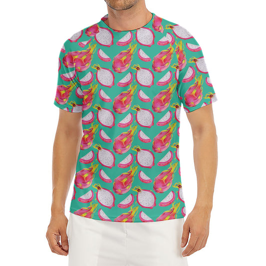 Hand Drawn Dragon Fruit Pattern Print Men's Short Sleeve Rash Guard