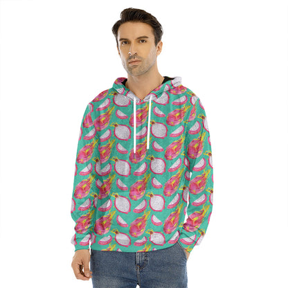 Hand Drawn Dragon Fruit Pattern Print Men's Velvet Pullover Hoodie