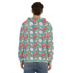 Hand Drawn Dragon Fruit Pattern Print Men's Velvet Pullover Hoodie
