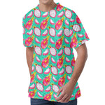Hand Drawn Dragon Fruit Pattern Print Men's Velvet T-Shirt