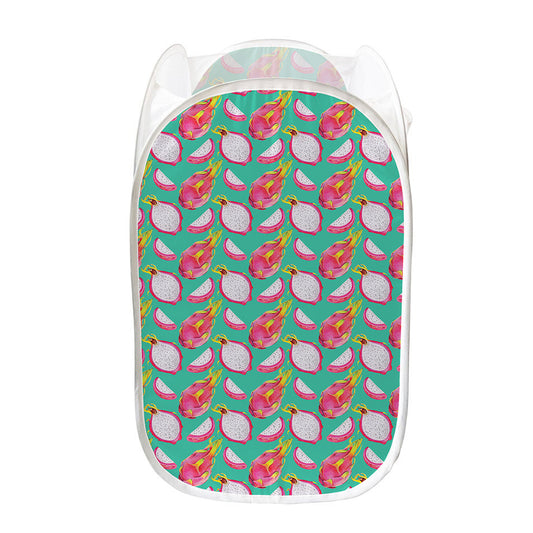 Hand Drawn Dragon Fruit Pattern Print Mesh Laundry Hamper