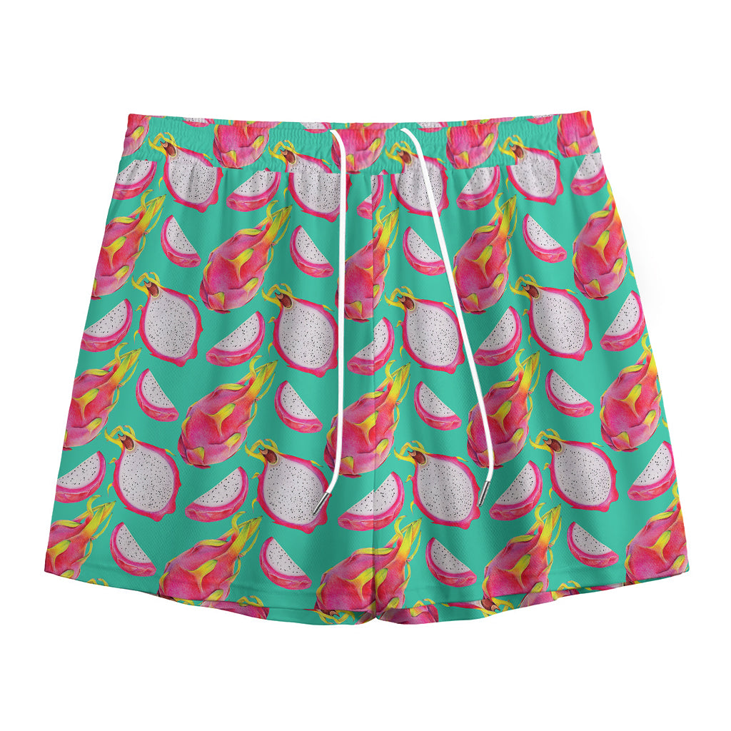 Hand Drawn Dragon Fruit Pattern Print Mesh Shorts