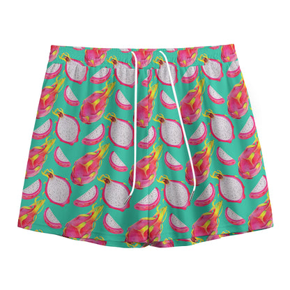 Hand Drawn Dragon Fruit Pattern Print Mesh Shorts