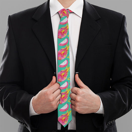 Hand Drawn Dragon Fruit Pattern Print Necktie