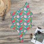 Hand Drawn Dragon Fruit Pattern Print One Shoulder Bodysuit