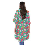 Hand Drawn Dragon Fruit Pattern Print Open Front Beach Cover Up