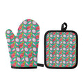 Hand Drawn Dragon Fruit Pattern Print Oven Mitt And Pot Holder Set