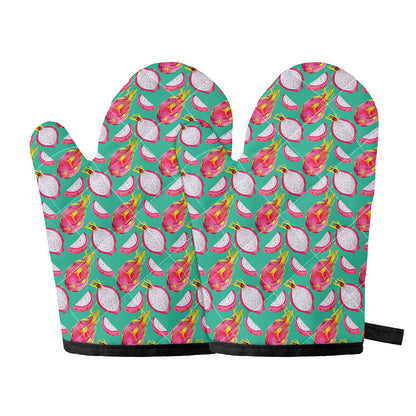 Hand Drawn Dragon Fruit Pattern Print Oven Mitts