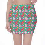 Hand Drawn Dragon Fruit Pattern Print Pencil Mini Skirt