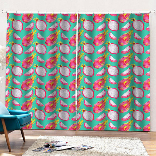 Hand Drawn Dragon Fruit Pattern Print Pencil Pleat Curtains