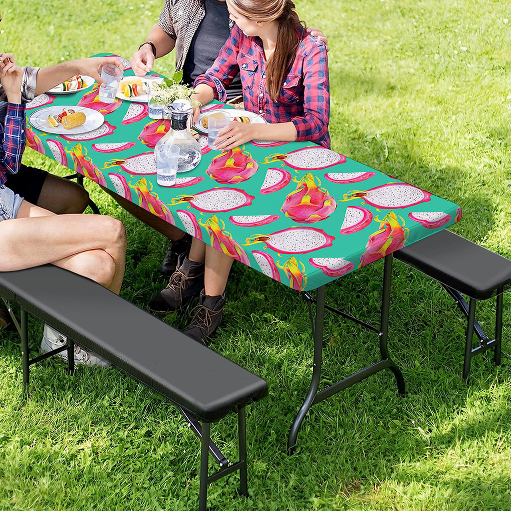 Hand Drawn Dragon Fruit Pattern Print Picnic Table Cover
