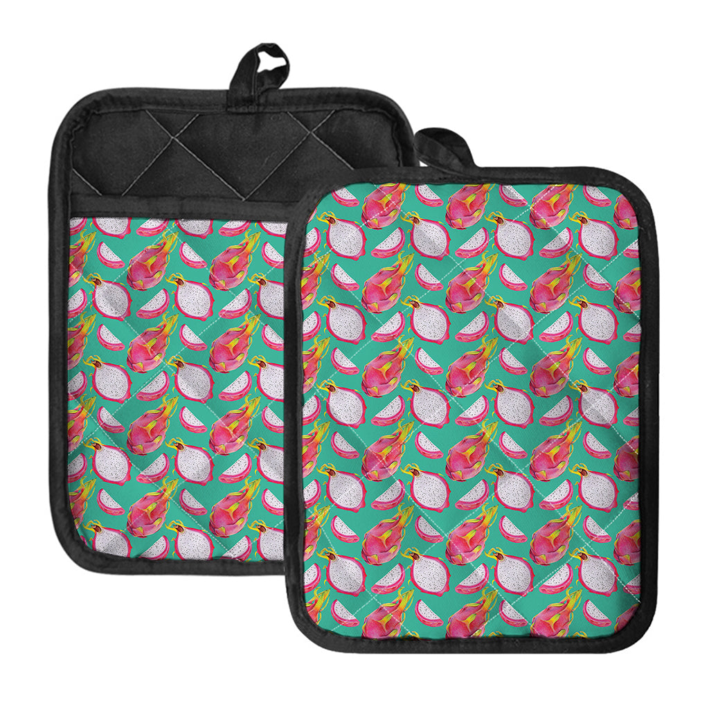 Hand Drawn Dragon Fruit Pattern Print Pot Holders With Pocket