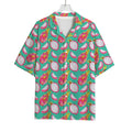 Hand Drawn Dragon Fruit Pattern Print Rayon Hawaiian Shirt