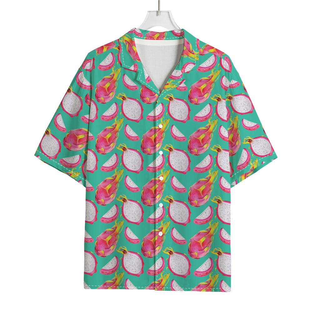 Hand Drawn Dragon Fruit Pattern Print Rayon Hawaiian Shirt
