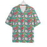 Hand Drawn Dragon Fruit Pattern Print Rayon Hawaiian Shirt