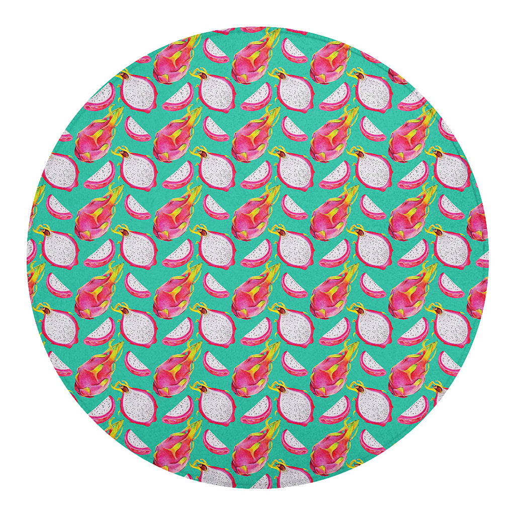 Hand Drawn Dragon Fruit Pattern Print Round Blanket