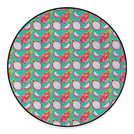 Hand Drawn Dragon Fruit Pattern Print Round Floor Mat