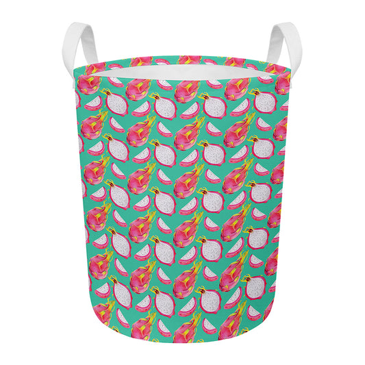 Hand Drawn Dragon Fruit Pattern Print Round Laundry Basket
