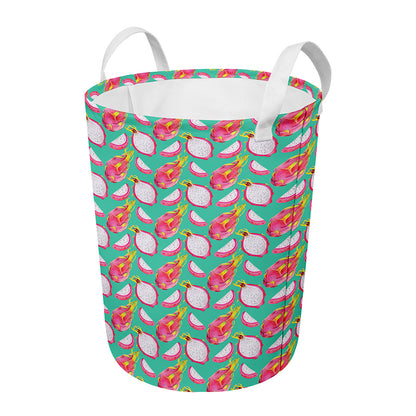 Hand Drawn Dragon Fruit Pattern Print Round Laundry Basket