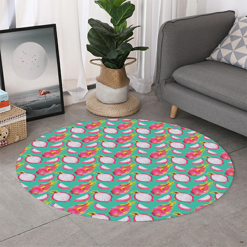 Hand Drawn Dragon Fruit Pattern Print Round Rug