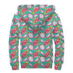 Hand Drawn Dragon Fruit Pattern Print Sherpa Lined Zip Up Hoodie
