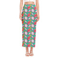 Hand Drawn Dragon Fruit Pattern Print Side Slit Maxi Skirt