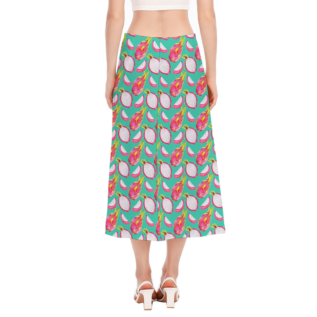 Hand Drawn Dragon Fruit Pattern Print Side Slit Midi Skirt