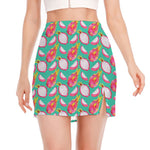 Hand Drawn Dragon Fruit Pattern Print Side Slit Mini Skirt