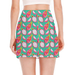Hand Drawn Dragon Fruit Pattern Print Side Slit Mini Skirt