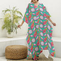 Hand Drawn Dragon Fruit Pattern Print Silk V-Neck Kaftan Dress