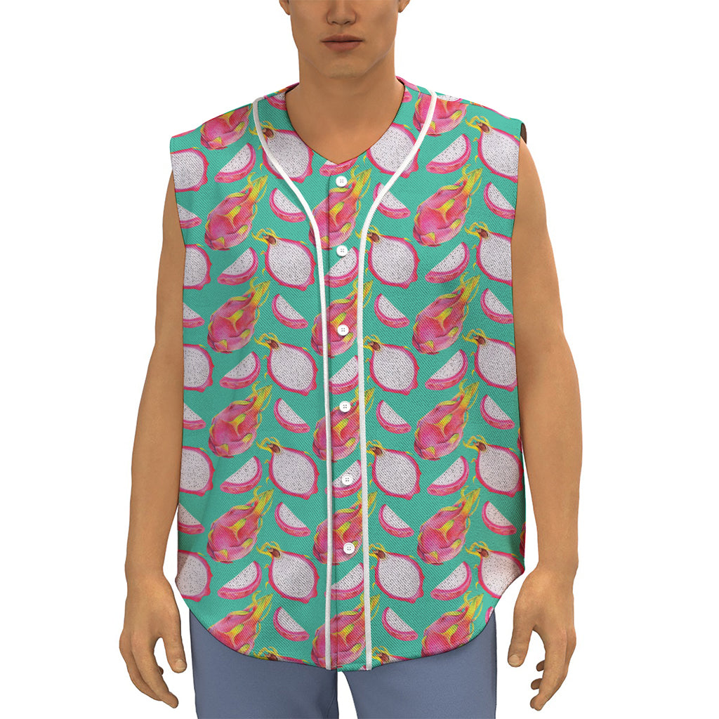 Hand Drawn Dragon Fruit Pattern Print Sleeveless Baseball Jersey