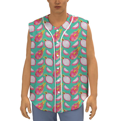 Hand Drawn Dragon Fruit Pattern Print Sleeveless Baseball Jersey
